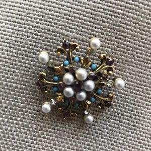 Arthur Pepper pretty brooch with faux pearls and turquoise beads.